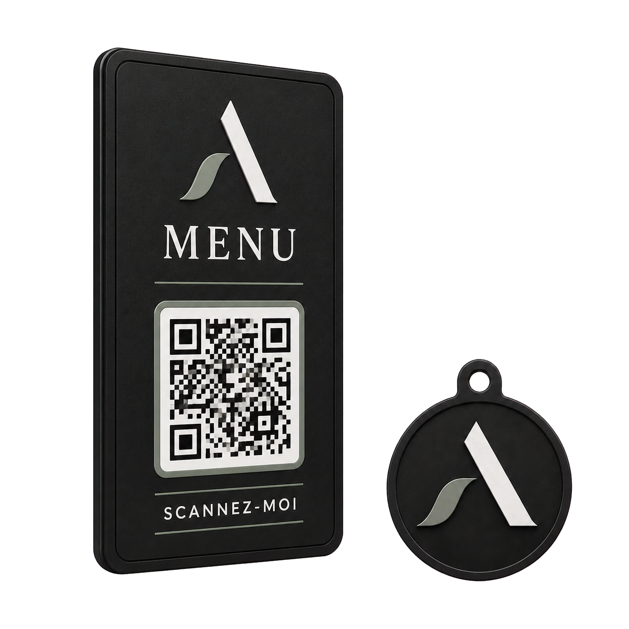 Plaque NFC avec QR code pour menu de restaurant et porte-clés Aukarlia